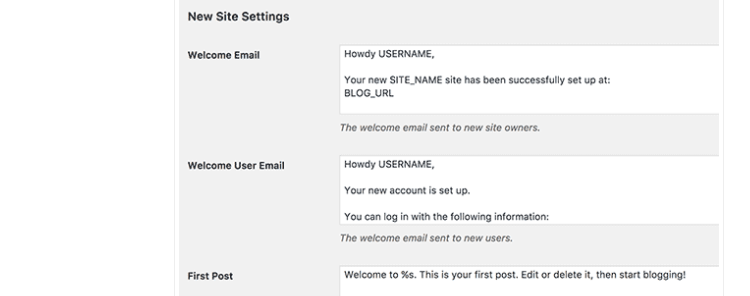 New Site Settings